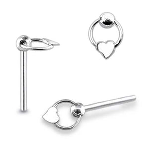 Plain Heart on Moving Ring Straight Nose Pin