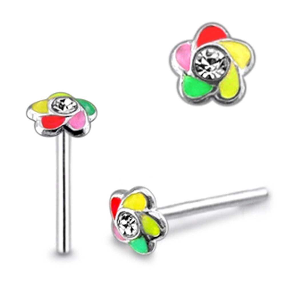 Jeweled Multi Colored Straight Nose Pin