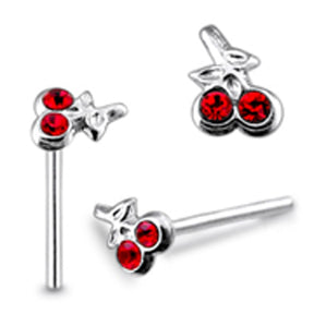 Double Jeweled Cherry Straight Nose Pin