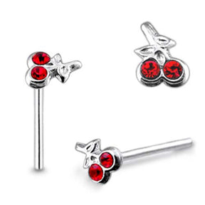 Double Jeweled Cherry Straight Nose Pin