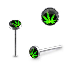 3mm Marijuana Leaf Logo Straight Nose Pin