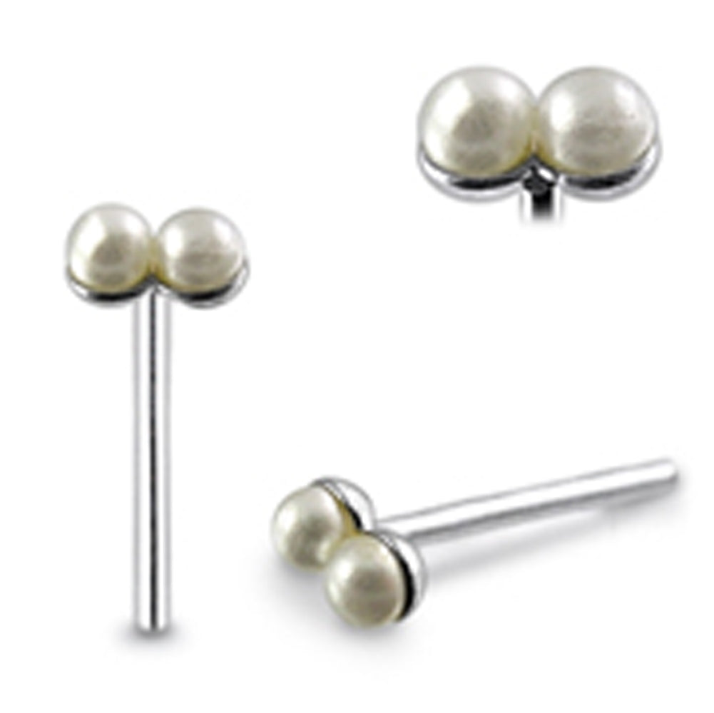 Double Pearl Straight Nose Pin