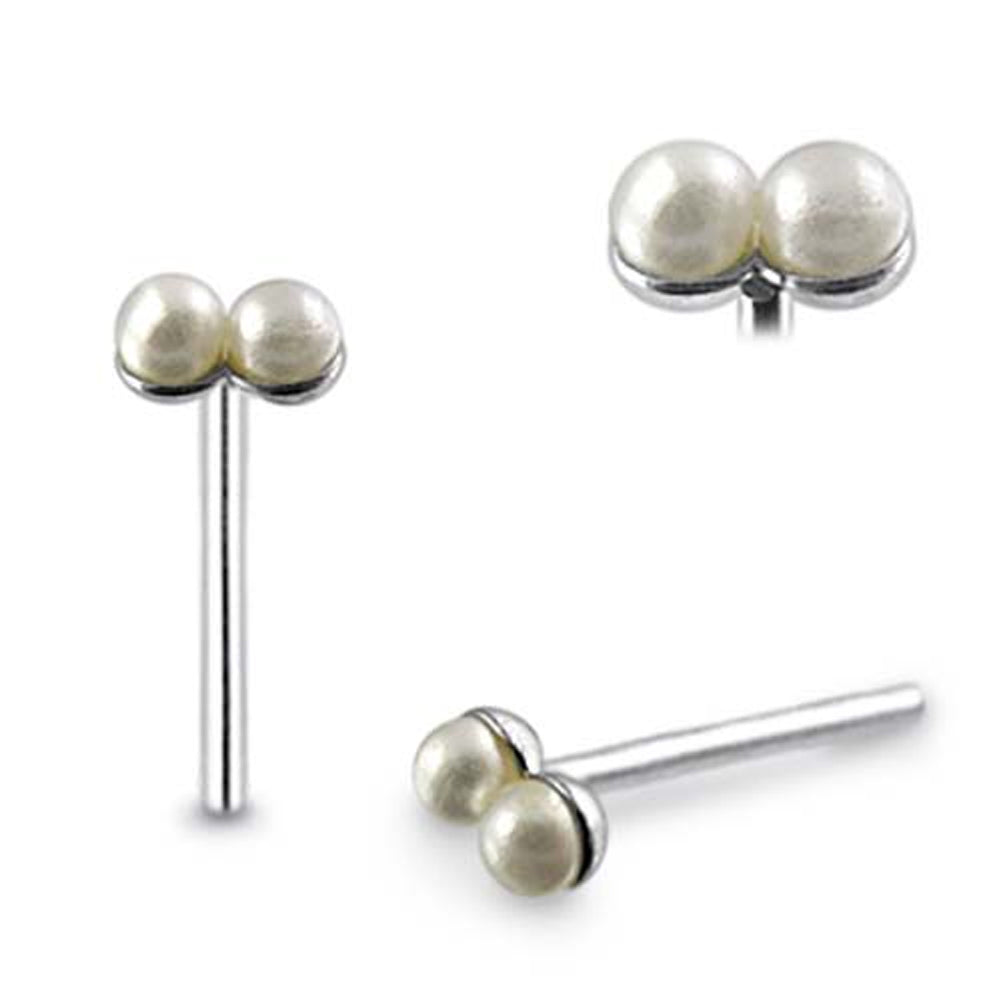 Double Pearl Straight Nose Pin