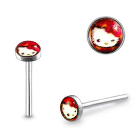 3mm Red Kitty Logo Straight Nose Pin