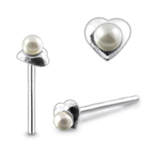 Heart with Pearl Straight Nose Pin