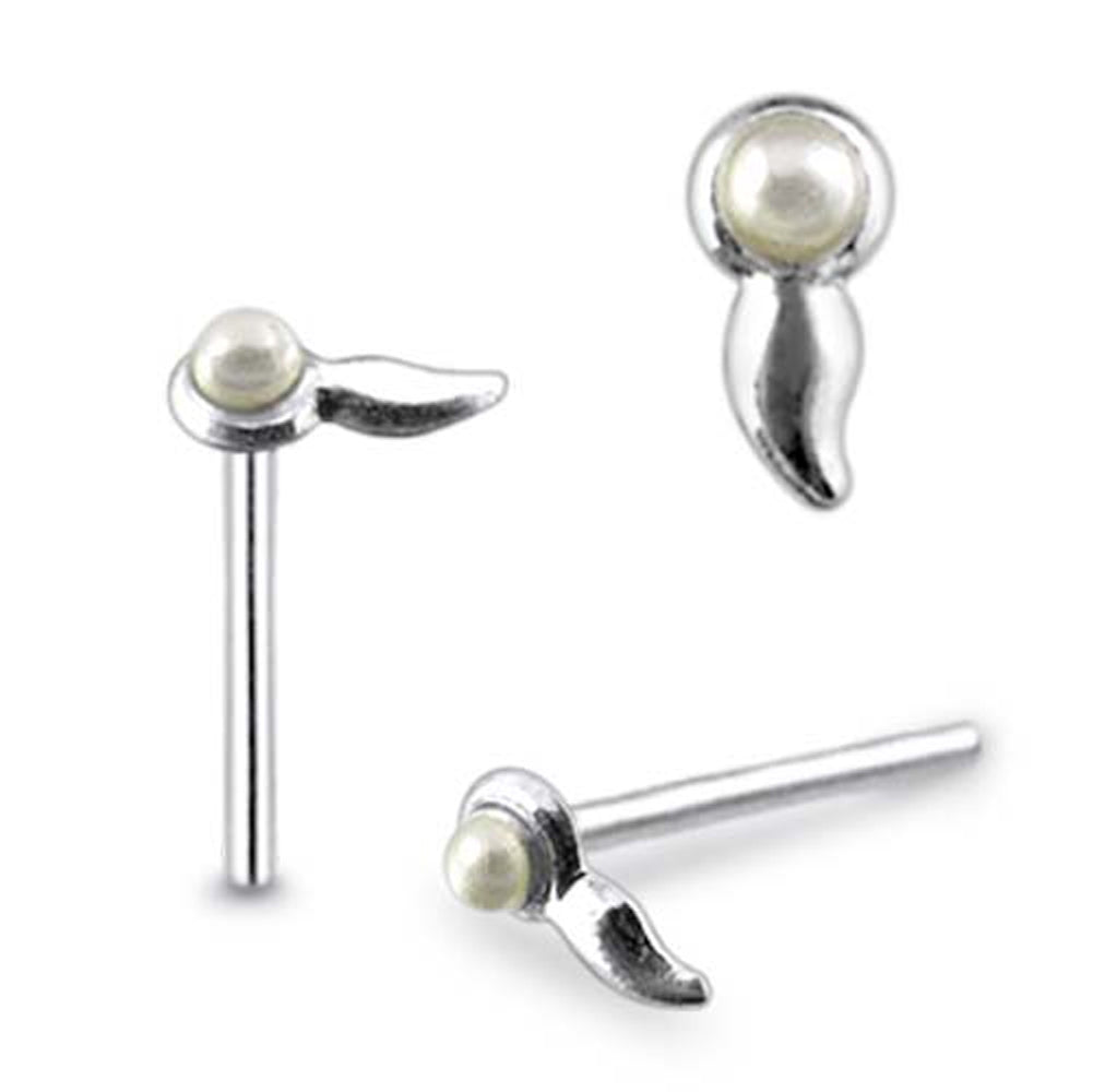 Sperm with Pearl Straight Nose Pin