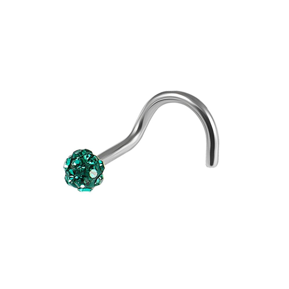 20G Surgical Steel Ferido Ball Jeweled Nose Screw Stud  Emerald Green