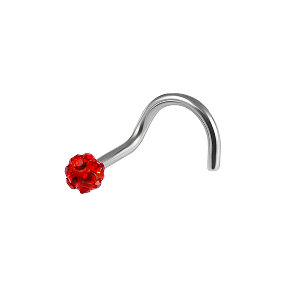 20G Surgical Steel Ferido Ball Jeweled Nose Screw Stud  Red