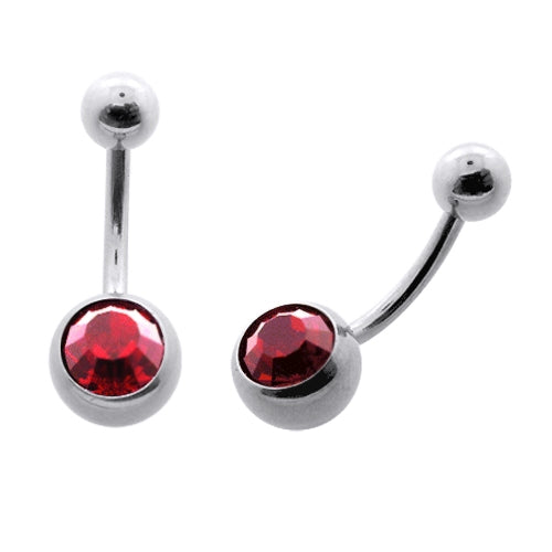 316L SS Single Red Jeweled Curved Navel Ring