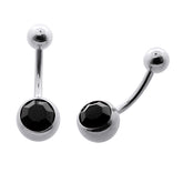 316L SS Single Black Jeweled SS Curved Bar Belly Ring