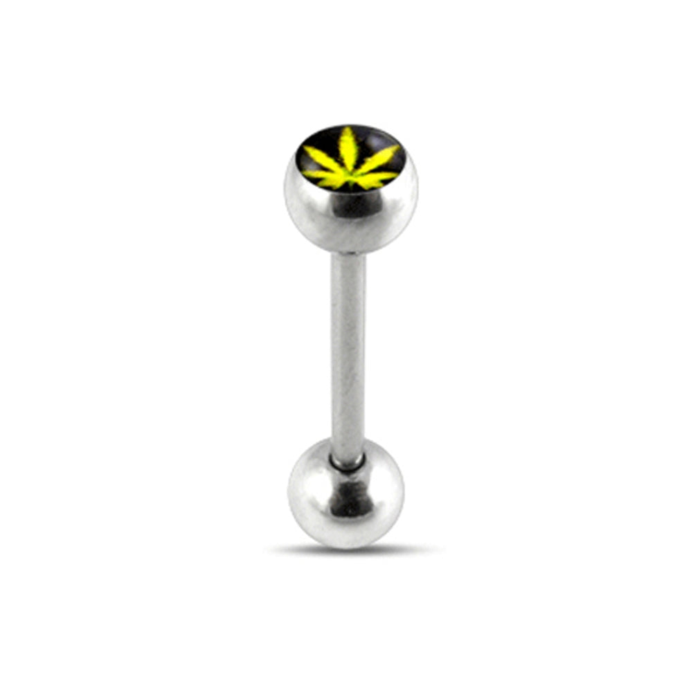 Yellow Pot Leaf MARIJUANA Logo Tongue Ring