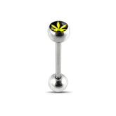 Yellow Pot Leaf MARIJUANA Logo Tongue Ring