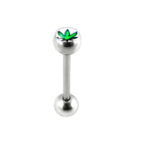 Green Pot Leaf MARIJUANA Logo Tongue Ring