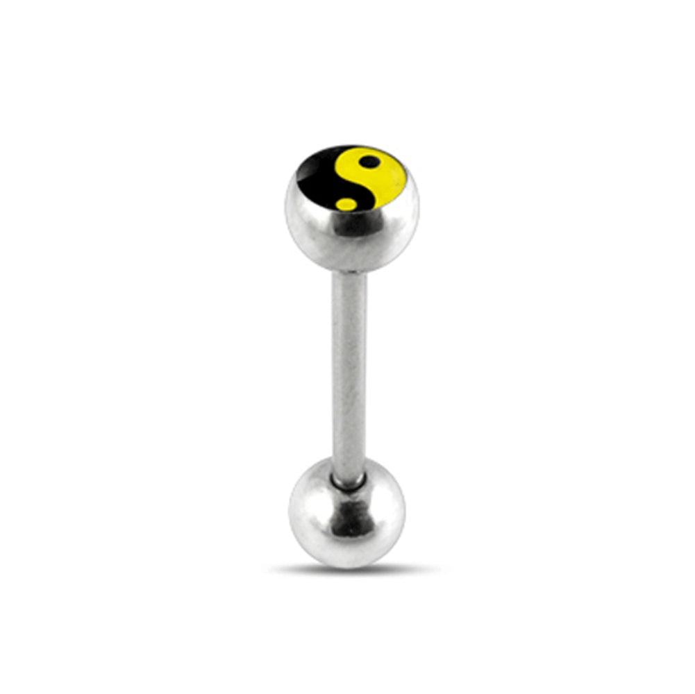 Yellow & White Ying Yang Logo Tongue Ring