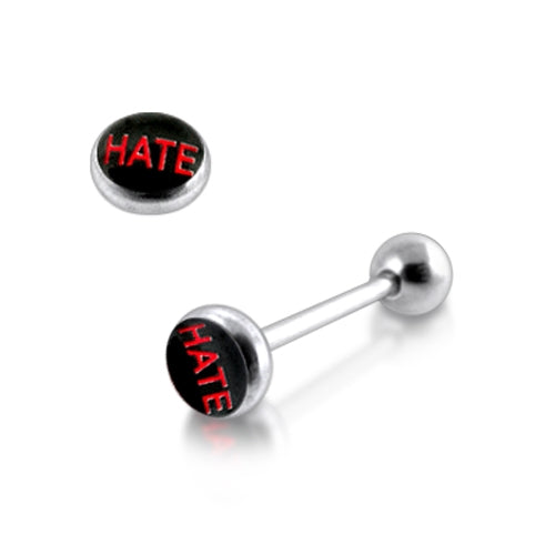 Word Hate in Black Logo  Tongue  Ring