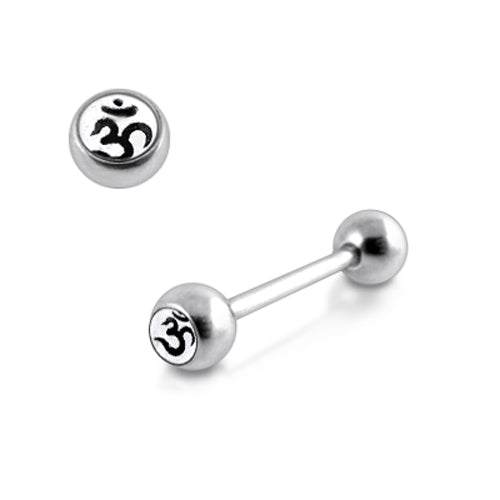 Word Ohm in White Logo  Tongue  Ring