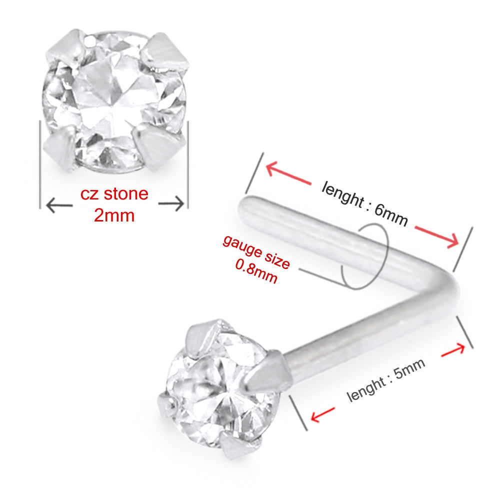 20G Surgical Steel 2MM CZ Stone Nose Stud