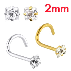 20G Surgical Steel Square CZ Stone Nose Screw Stud