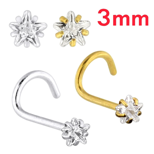 20G Surgical Steel Star CZ Stone Nose Screw Stud