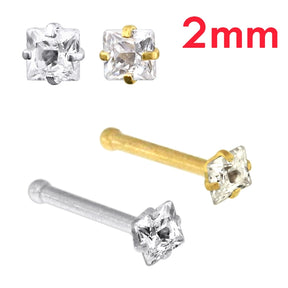 20G Surgical Steel Square CZ Stone Nose Bone Stud