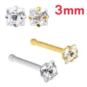 20G Surgical Steel Square CZ Stone Nose Bone Stud