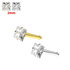 20G Surgical Steel Square CZ Stone Nose Bone Stud