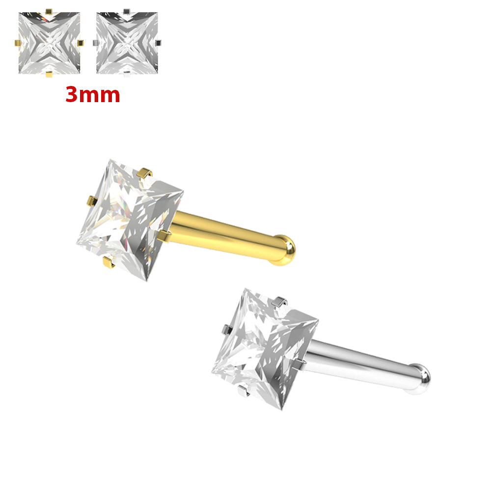 20G Surgical Steel Square CZ Stone Nose Bone Stud