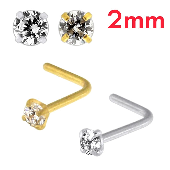 20G Surgical Steel Round CZ Stone L-Shape Nose Stud