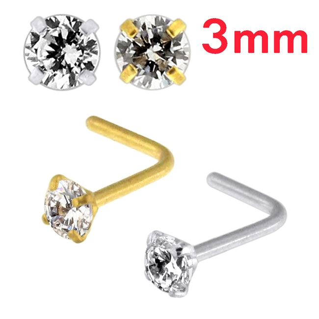 20G Surgical Steel Round CZ Stone L-Shape Nose Stud