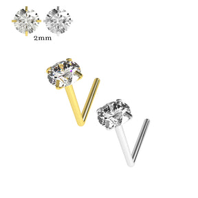 20G Surgical Steel Round CZ Stone L-Shape Nose Stud