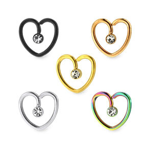 Jeweled Heart Cartilage Single Closure Daith piercing Ring