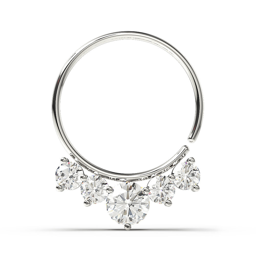 Five CZ's Jeweled Cartilage, Tragus, Septum Ring Jewelry