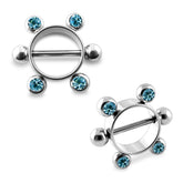 14G Aqua Jeweled Surgical Steel Nipple Rounder Ring