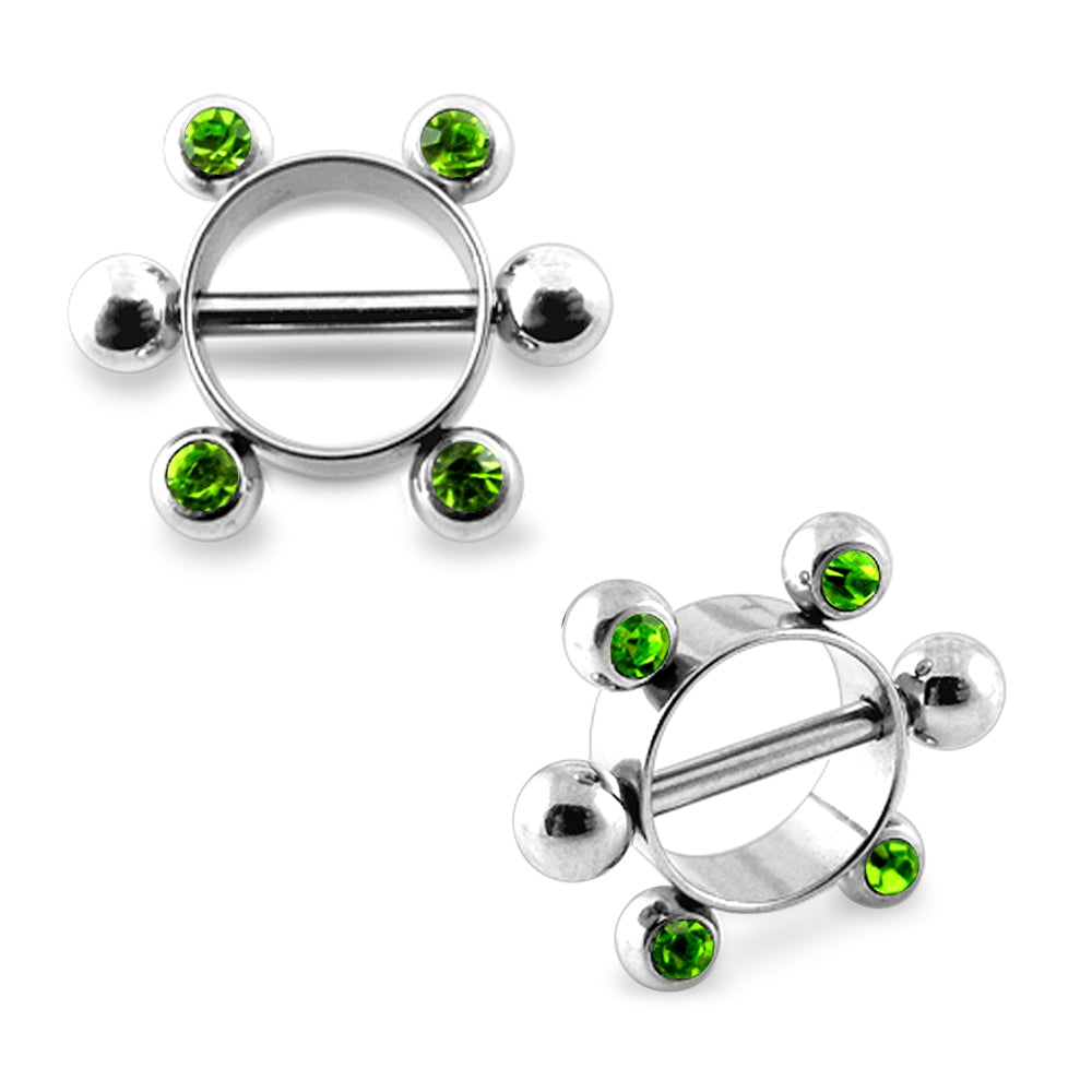 Peridot Jeweled Surgical Steel Nipple Rounder