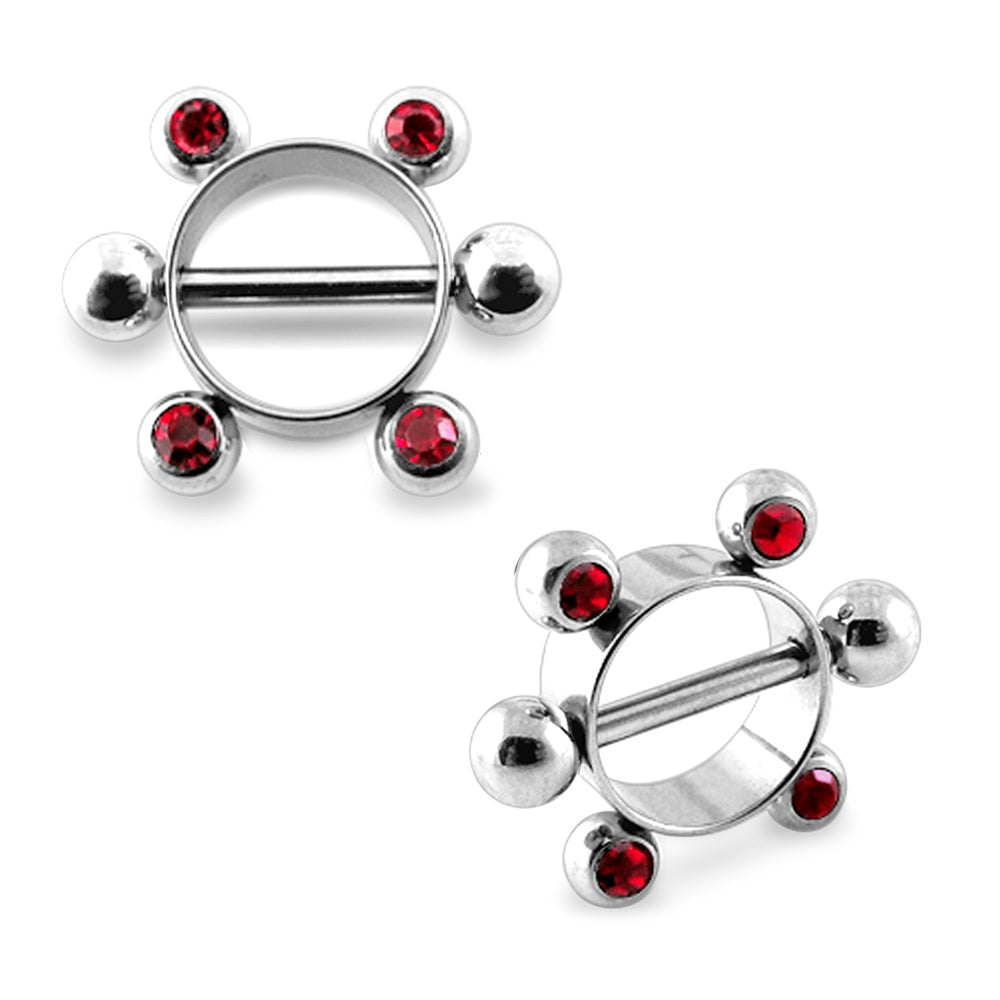 Red Jeweled Surgical Steel Nipple Rounder