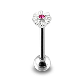 Jeweled Silver Zenia Flower SS Tongue Ring Body Jewelry