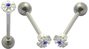 Rhinestone Zenia Flower Tongue Ring