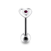 14G Jeweled Heart  Flower Tongue Ring In SS Bar