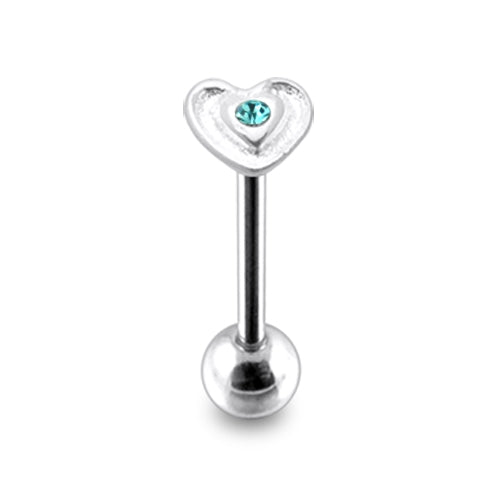 Jeweled 925 Sterling Silver Heart  Flower Tongue With SS Bar Ring Body Jewelry