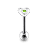 Green Color Stone Heart  Flower Silver Tongue Ring