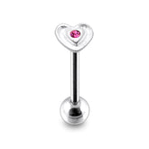 Red Jeweled Silver Heart Flower Tongue with SS Ring
