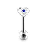 14gauge Blue Jeweled Heart  Flower Tongue Ring