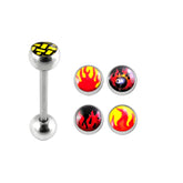 Tongue Barbell with 4 Free Flame Logo Ball