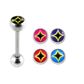 14G SS Tongue Barbell with 4 Free Logo Ball