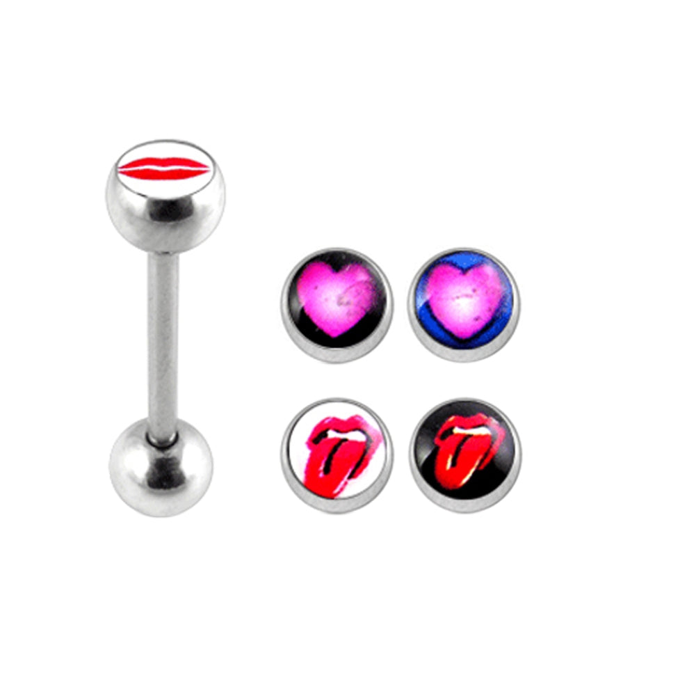 SS Tongue Barbell with Free 4 Heart Logo Ball