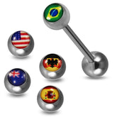 Tongue Barbell with 4 Free Interchange Country Flags Logo Ball