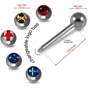 Tongue Barbell with 4 Free Interchange Logo Ball