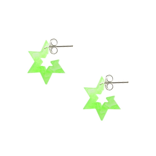 6mm Green UV React  6 Star Silver Ear Stud Hoop