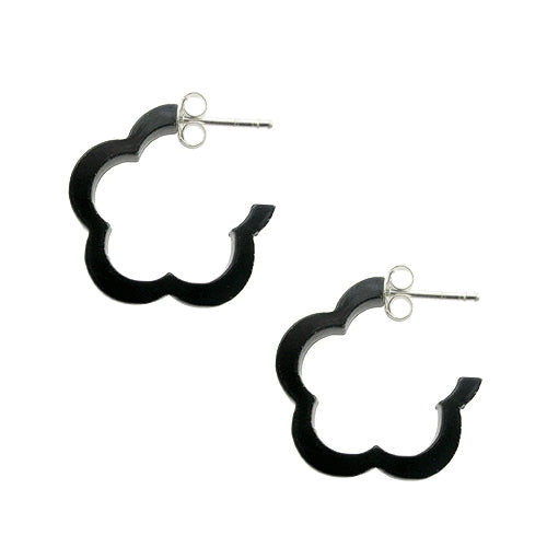 Black UV Fancy Flower Silver Ear Stud Hoop