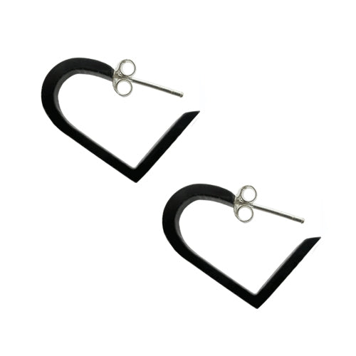 Black UV Acrylic Heart Silver Ear Stud Hoop